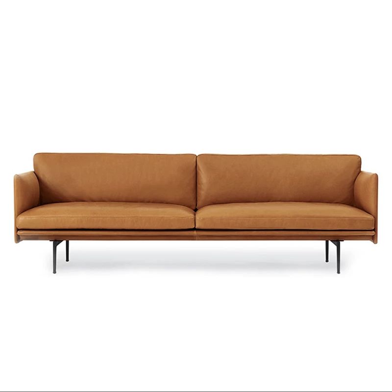 Modern Style Square Armrest Sponge Seat Filled with Leather & Leather Orange Sofa