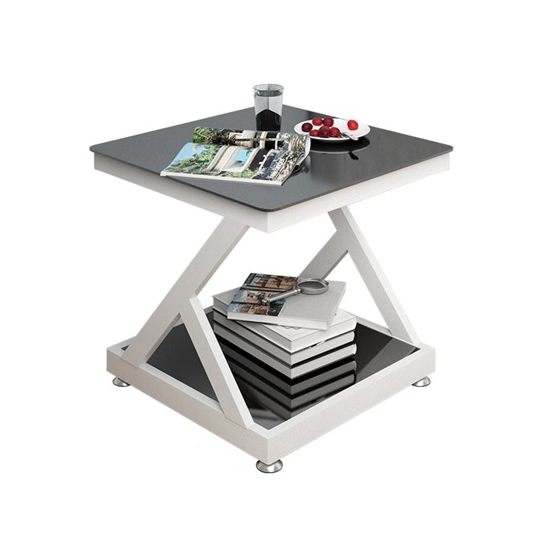 Tempered Glass Side Table Square Black and White Accent Side Table