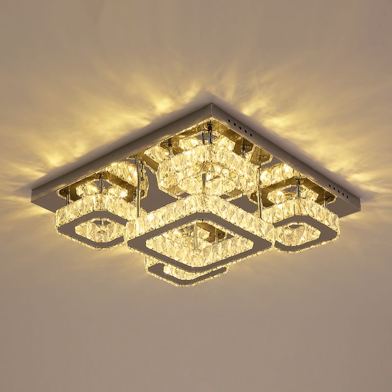 Modern Squared Semi Flush Light armatuur afgeschuinde kristallen slaapkamer LED plafondspoeling Mount in chroom