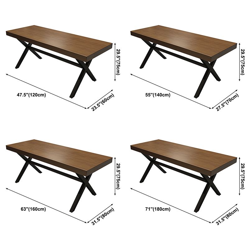Industrial Style Solid Wood Dining Table Metallic Trestle Base Rectangle Table for Home