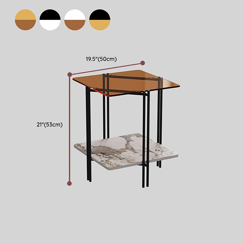 Modern Square Corner Table 4 Legs Side End Table with Storage