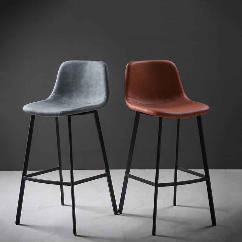 Faux Leather Saddle Seat Barstool Contemporary Armless Bar Stool with 4 Black Legs