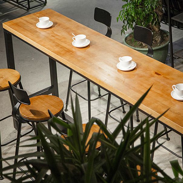 Brown Wood Bar Dining Table with Rectangle Table Top Trestle Table - 41.3" H
