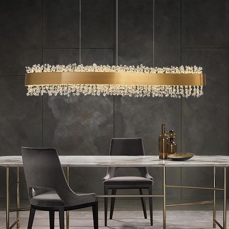 Modern LED Island Lamp Kitchen Dining Room Stainless Steel Crystal Hanging Lamp Fixture