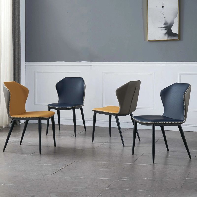 Silla lateral de comedor de cuero y metal industrial Silla lateral con respaldo de orejas para comedor (juego de 2)