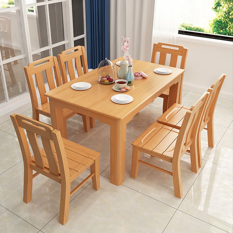 Mid-Century Modern Solid Wood Dining Table Beech Wood Top Table with 4 Legs