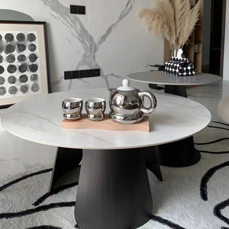 2-Piece Slate Round Coffee Table Set Modern White Simple Cocktail Table