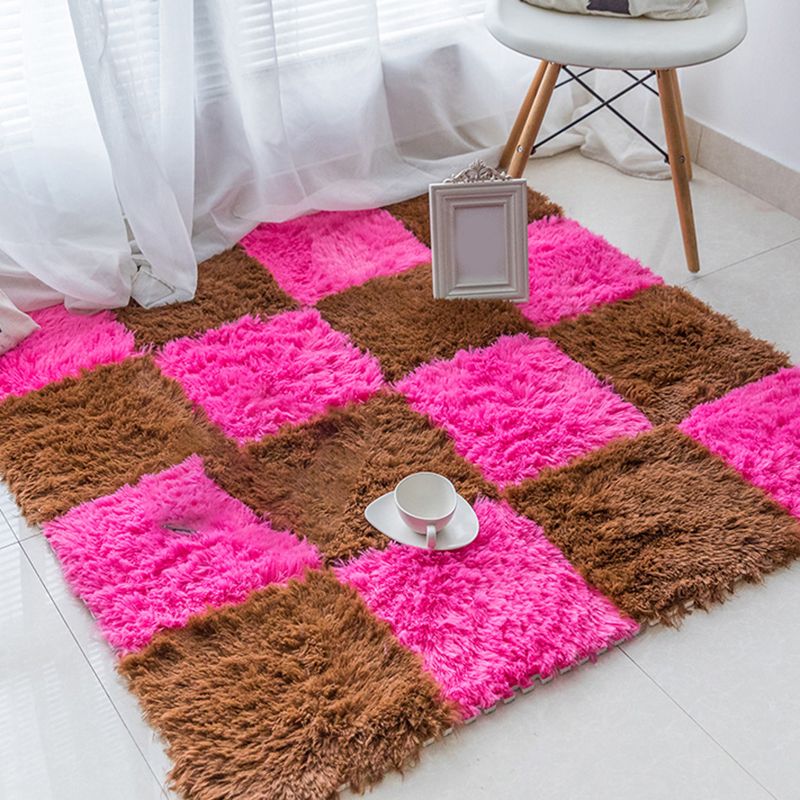 Bedroom Carpet Tiles Solid Color Square Shag Stain Resistant Carpet Tiles