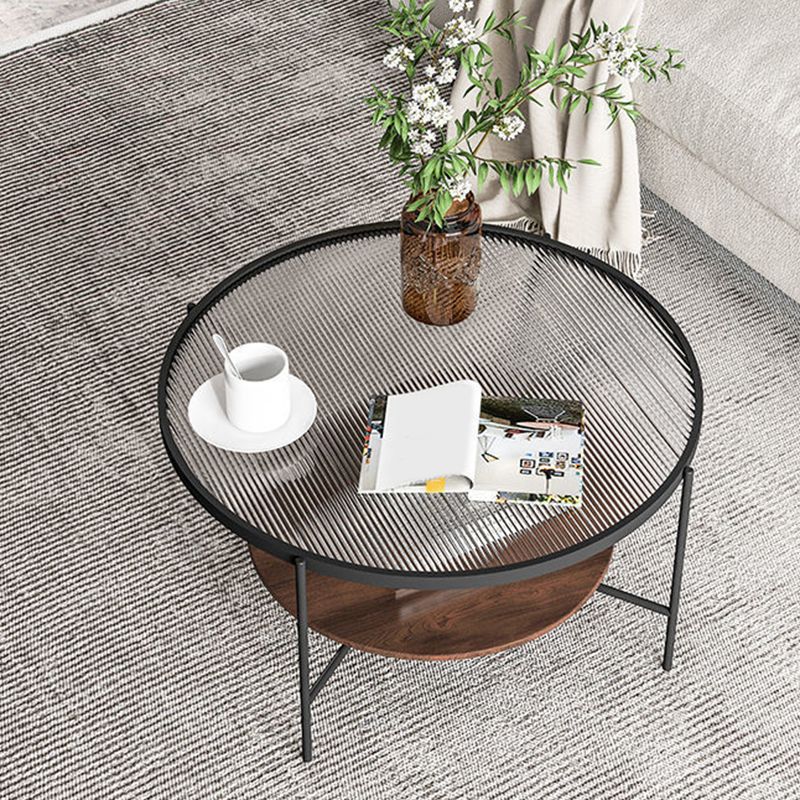 Modern Style Round Toughened Glass Table Metal 4 Legs Base Coffee Table