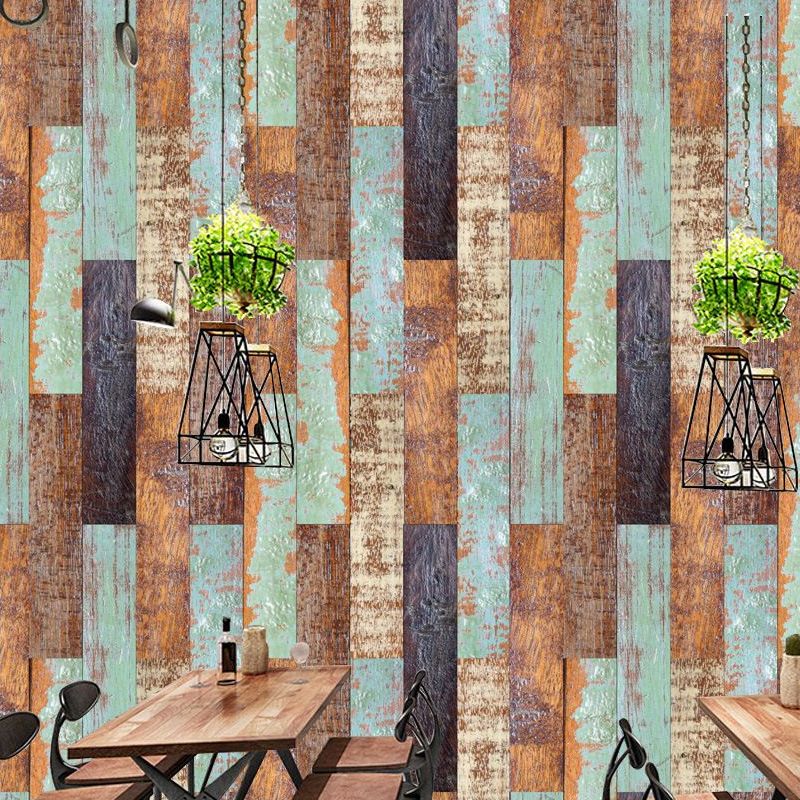 Distressed Shiplap Peel off Wallpaper Panel Orange-Blue Countryside Wall Art for Home