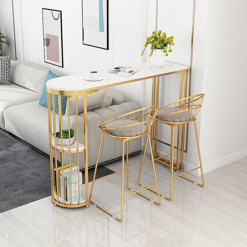 Glam Style Gold Iron Bar Table 41.3"H Marble White Top Bistro Table for Living Room