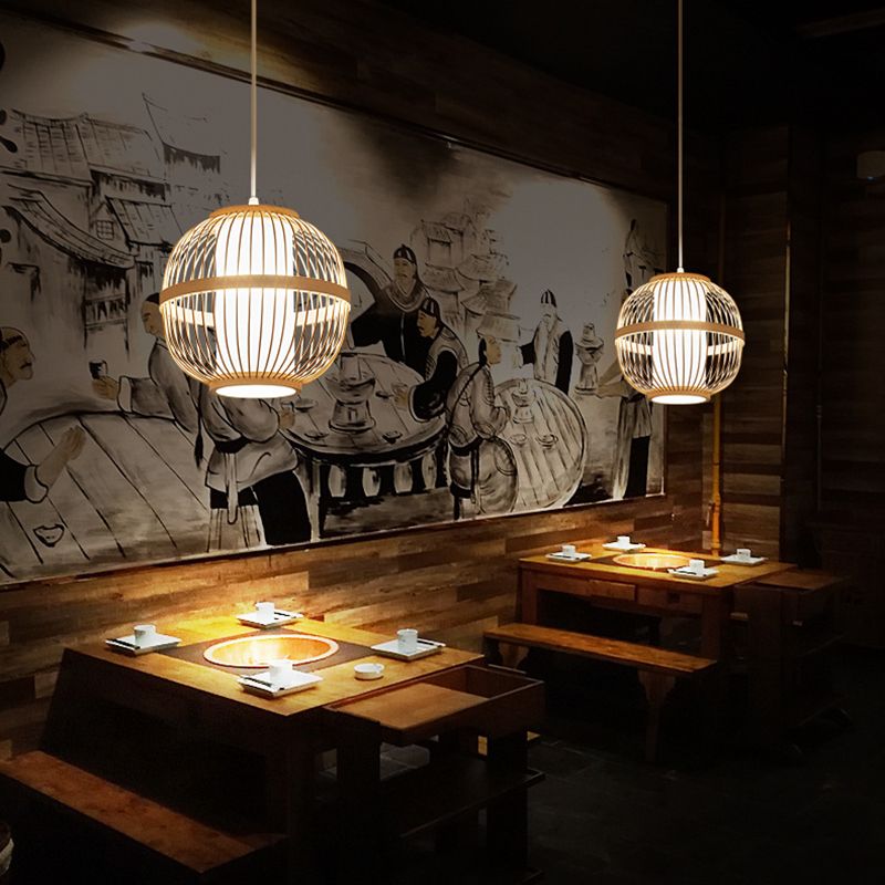 1-Light Bamboo Suspension Pendant Light Japanese Down Mini Pendant for Tea Room