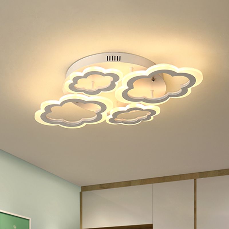 Cloud Living Room Flush Light Fixture Acrylic 4/8 Lights Cartoon Flush Mount Lighting in White