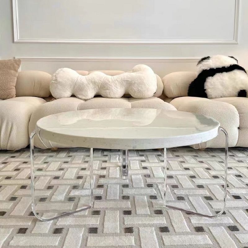 White Round Single Coffee Table Slate Cocktail Table with 3 Legs