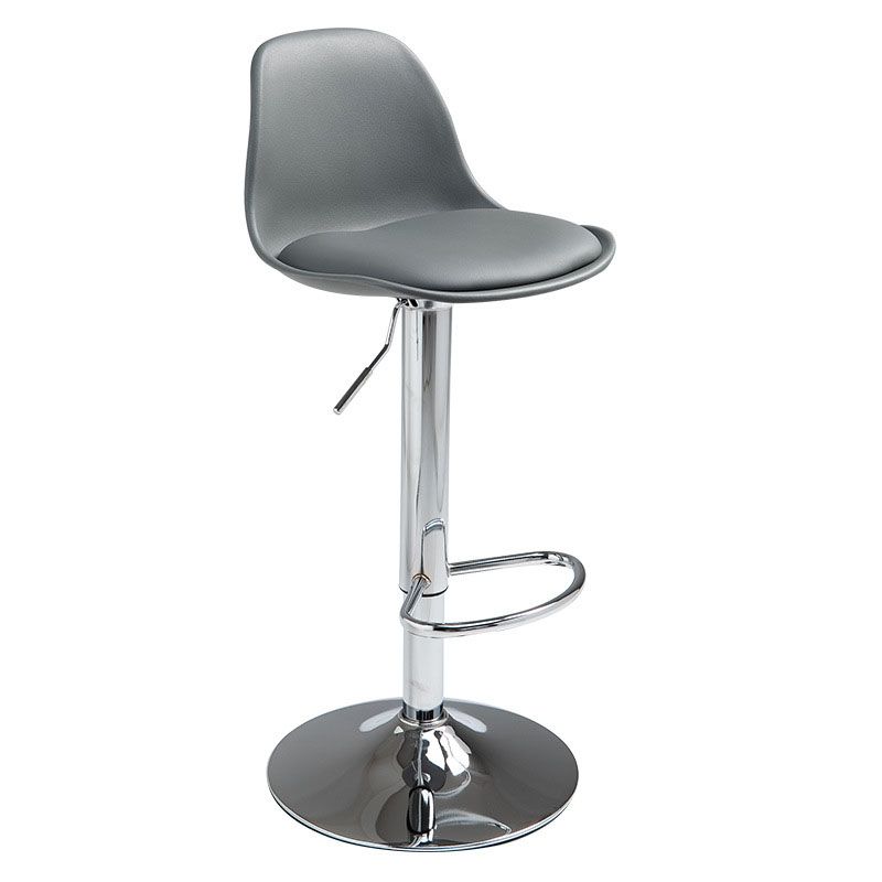 Contemporary Metal Barstool Low Back Faux Leather Cushion Footrest Stool