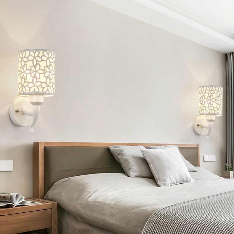 Hollow Petals Metal Cylindrical Simplicity Sconce Lamp Modern Style 1-Light Corridor Wall Mount Light in White