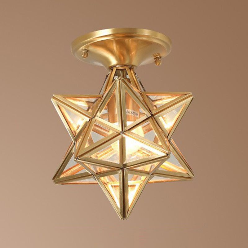 Contemporary Ceiling Lighting Star-Shade Flush Mount Fixture with Glass for Hallway