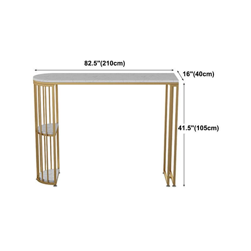 Faux Marble Indoor Glam Bar Dining Table Iron Double Pedestal Bistro Table with Shelve