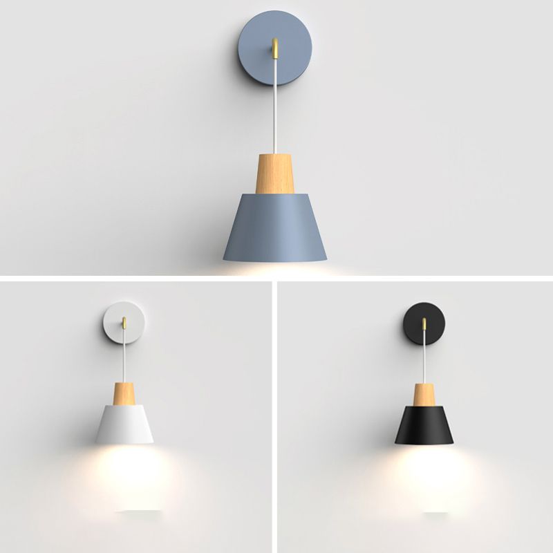 Geometric Shade Wall Hanging Lamp Macaron Style Iron 1 Bulb Bedroom Reading Wall Light