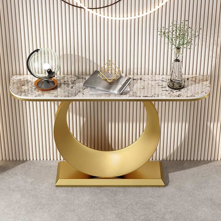 Glam Stone Console Accent Table Half Moon Console Sofa Table for Hall