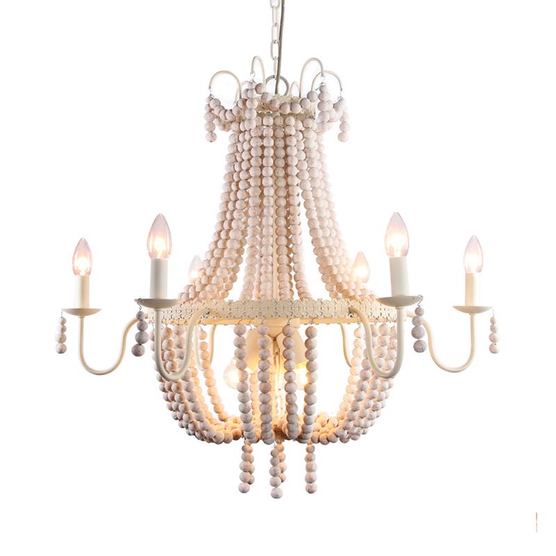 Empire Wood Strand Chandelier Light Rustic 9 Lights Dining Room Pendant Ceiling Light in White