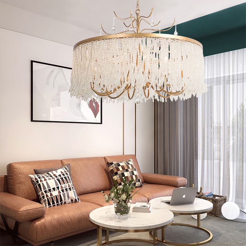 Modern Style Chandelier Metal Minimalism Hanging Light with Crystal for Bedroom
