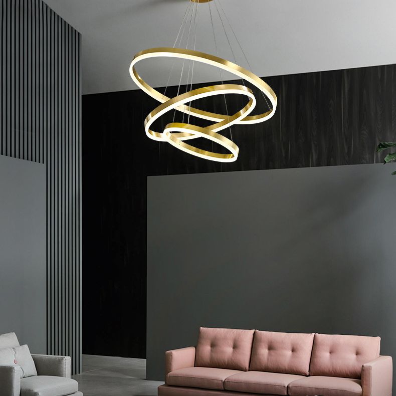 Araña de dormitorio en forma de anillo acrílico LED Minimalista Luz colgante colgante en oro