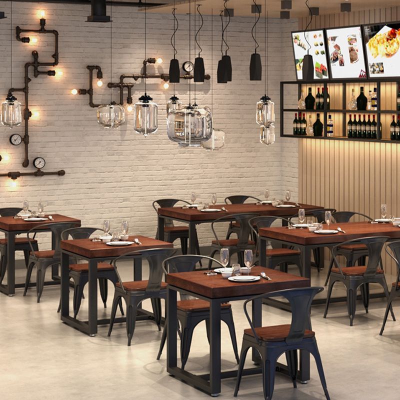 Industrial 1/2/3/5 Pièces Ensemble de restauration carré Ensemble de table à manger en bois massif