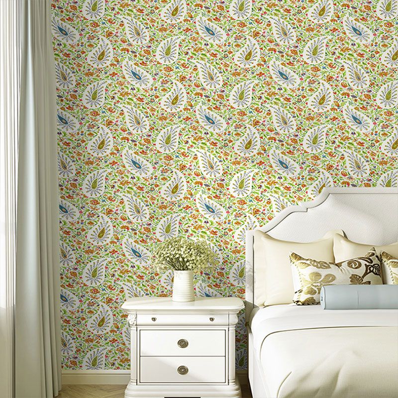 Guest Room Wallpaper Contemporary Multicolored Dense Flower Pattern Wall Decor, Non-Pasted