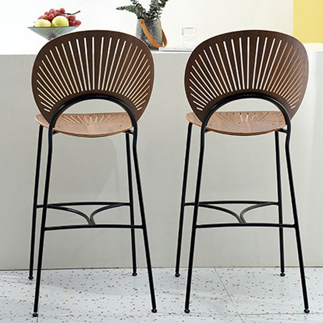 Contemporary Wood Bar and Counter Stool Low Back Stool with 4 Legs