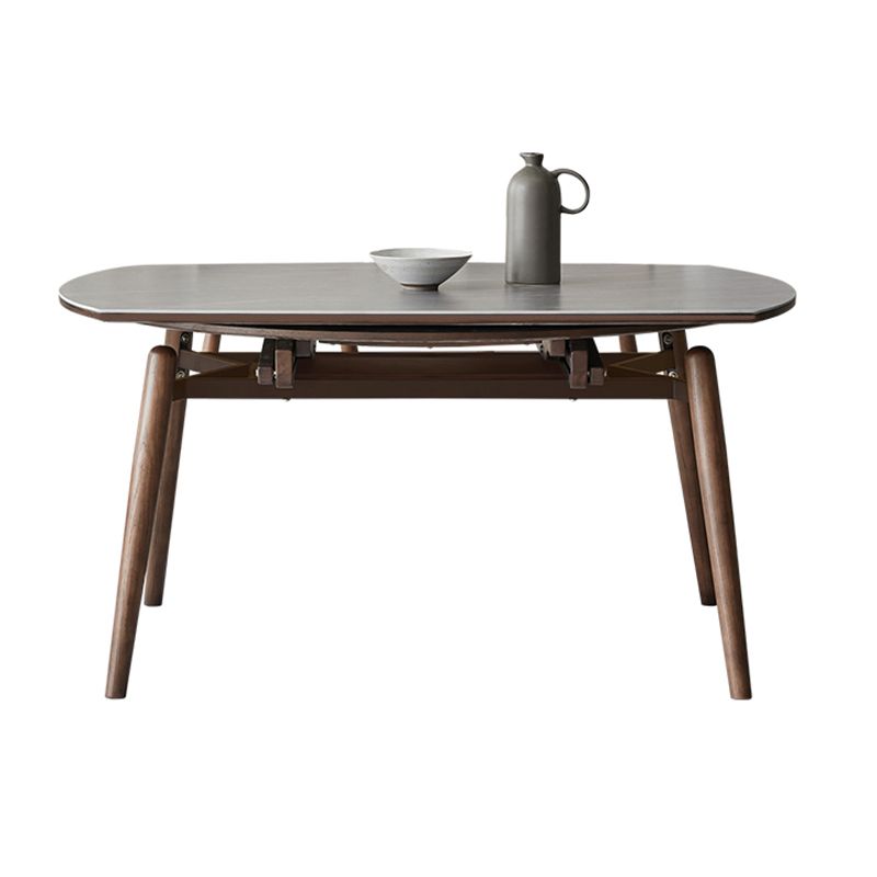 Gray Stone Dinette Table with Wooden Legs Modern Foldable Dining Table