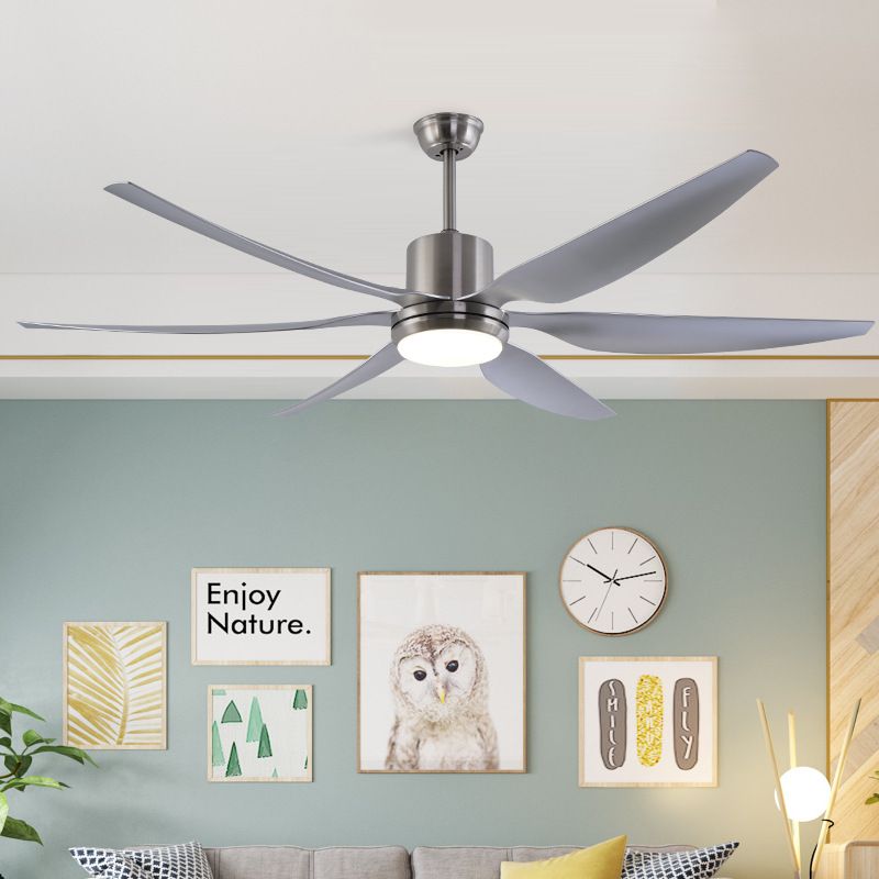 Nickel Plafond Round Lampe à la lampe métallique moderne LED Semi Flush Flush Lightture avec 6 lames grises, 66 "W