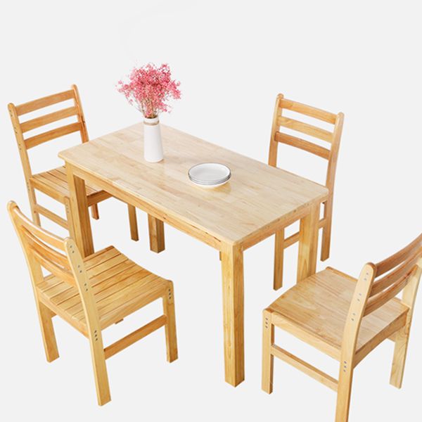 Contemporary Style Oak Dining Table 4 Legs Solid Wood Base Table for Home