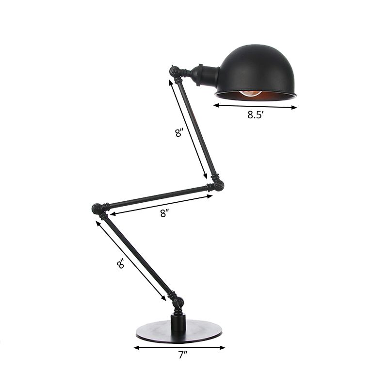 Black/Brass Domed Table Lighting Industrial Style 4"/8.5" Wide 1 Bulb Metallic Table Lamp with Adjustable Arm for Office
