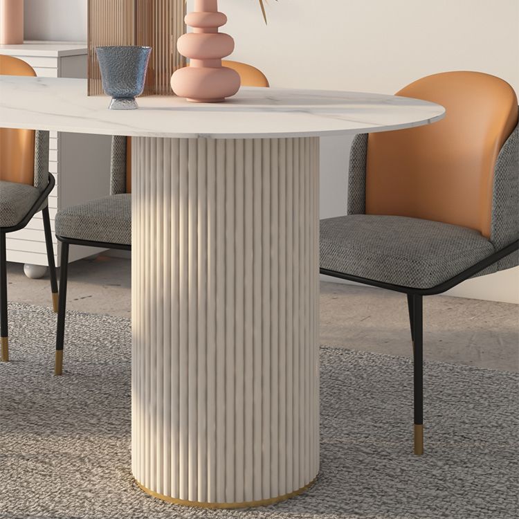 Moderne witte tafel van gesinterd steenblad voor restaurant Ovale tafel met dubbele voetstukbasis