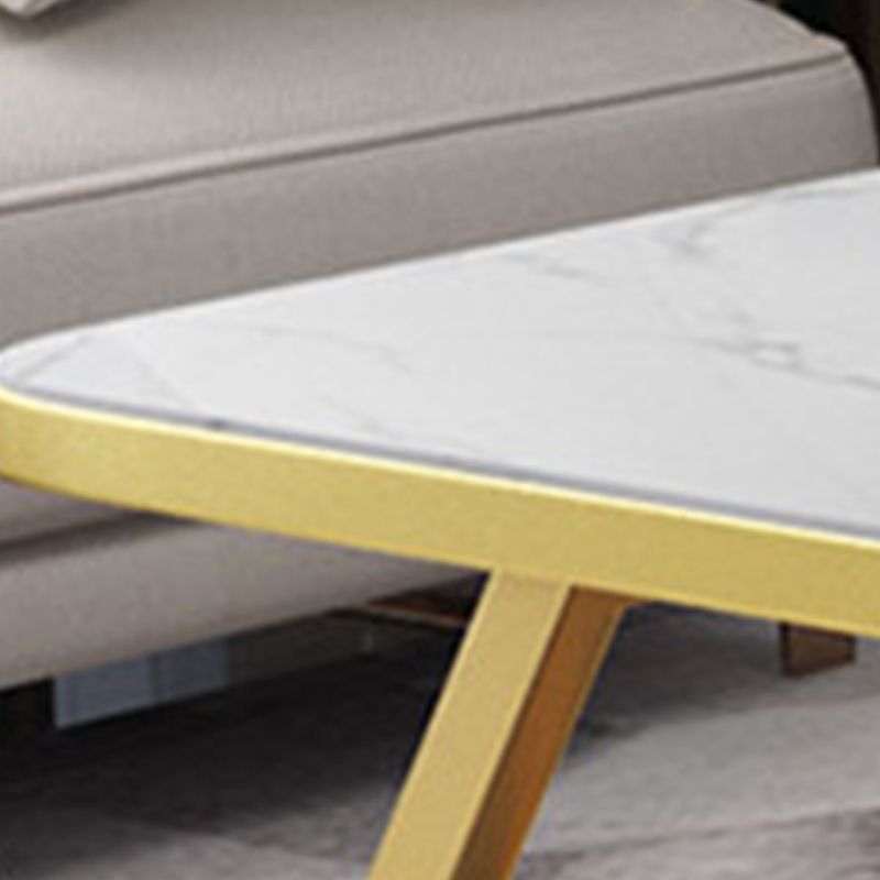 Stone Top Cocktail Table Glam Trestle Iron Base Coffee Table