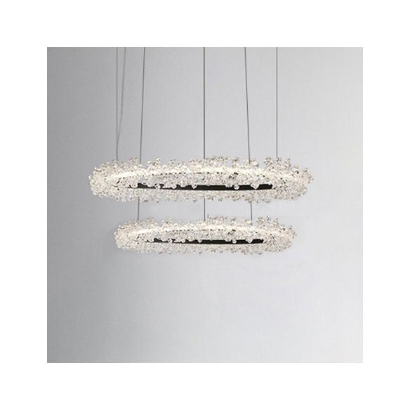 1/2/3-licht Black Ring Pendant Kroonluchter Modern Crystal Accent LED Hanglamp Lichtlijn in wit/warm licht voor woonkamer