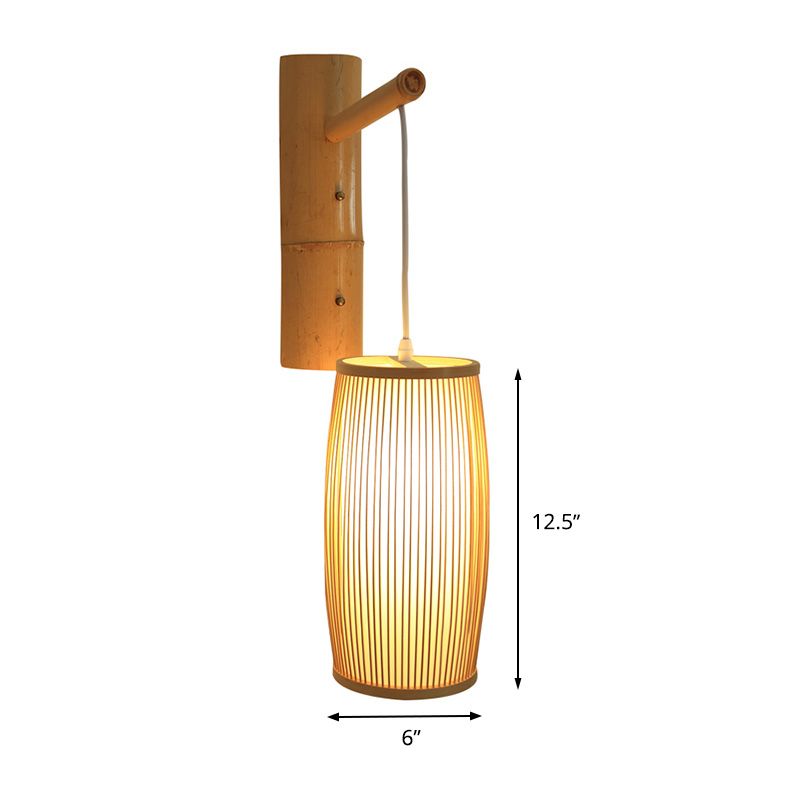 Single Hier Halway Murd suspendu Light Asian Style Wood Murd Murd Murd With Panier Bamboo Shade