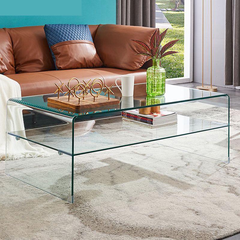 Modern 2-Tier Glass Coffee Table in Clear Sled 1 Single Cocktail Table