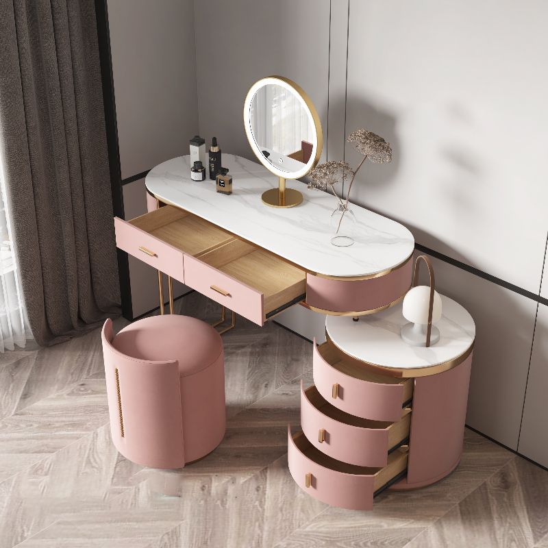 29.52" Height Pink Slate Top Dressing Table with Drawers Make-up Vanity