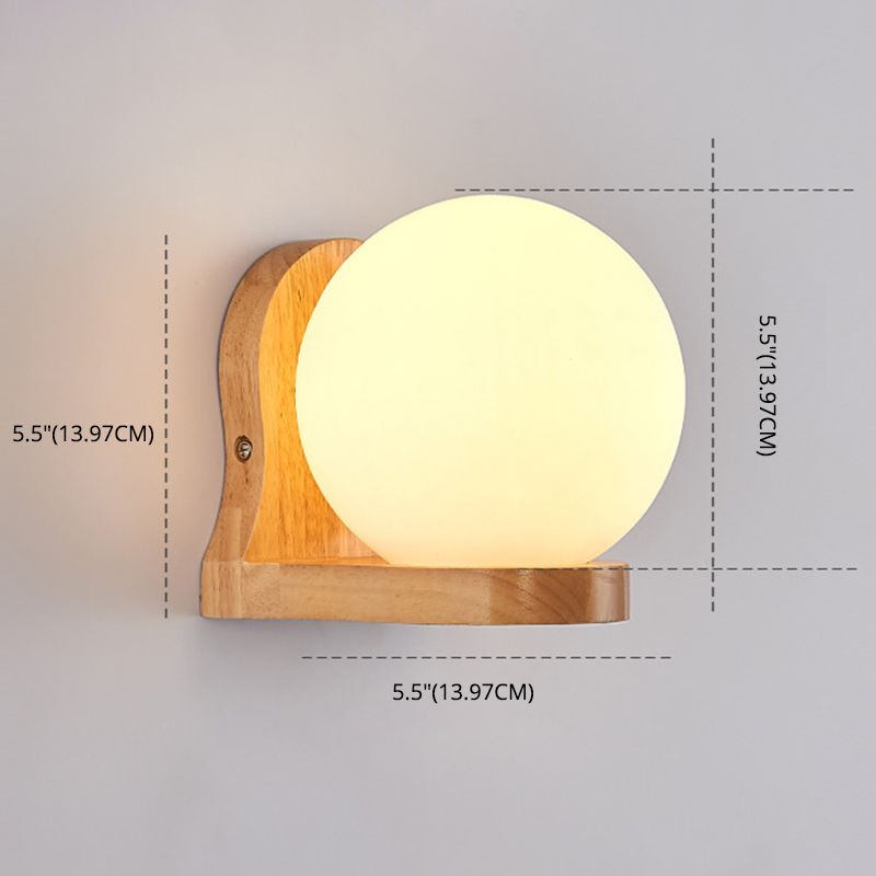 5.5" H Single Bulb Simplicity Wall Mount Light Nordic Style Glass Globe Sconce Light with Solid Wood Base