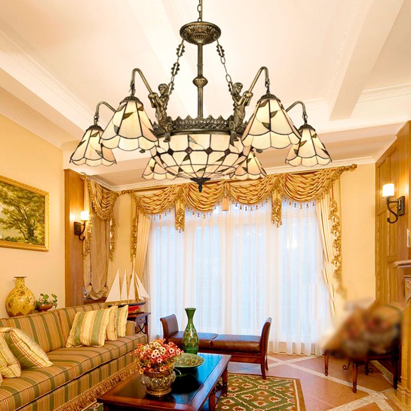 Bell Shade Chandelier Light Classic Classic Glass Glass Bee Gree Pendant Pendant Light Ayémorrat avec bord festonné