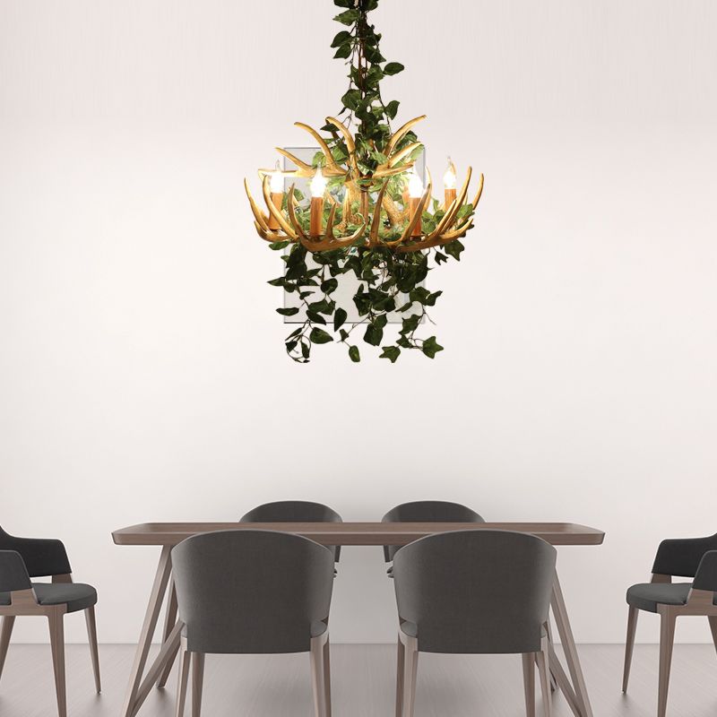 Candle Living Room Hanging Lamp Rustic Resin 4/6/12 Bulbs Pink/Green Chandelier Pendant Light