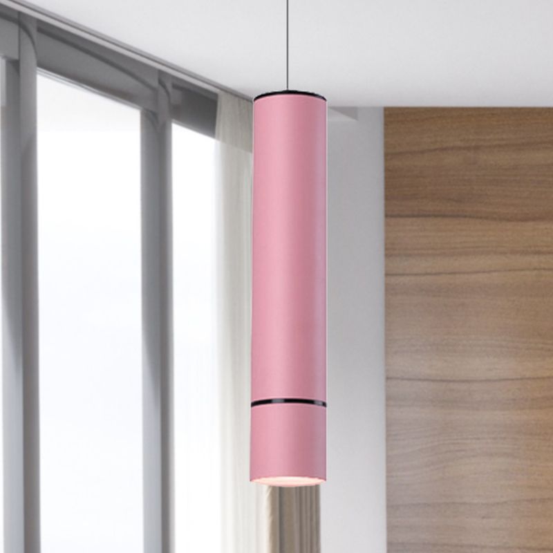 Nordic 1 Light Suspension Light with Metal Shade Pink/Blue/Green Pipe Ceiling Pendant Light in White/Warm/Natural Light