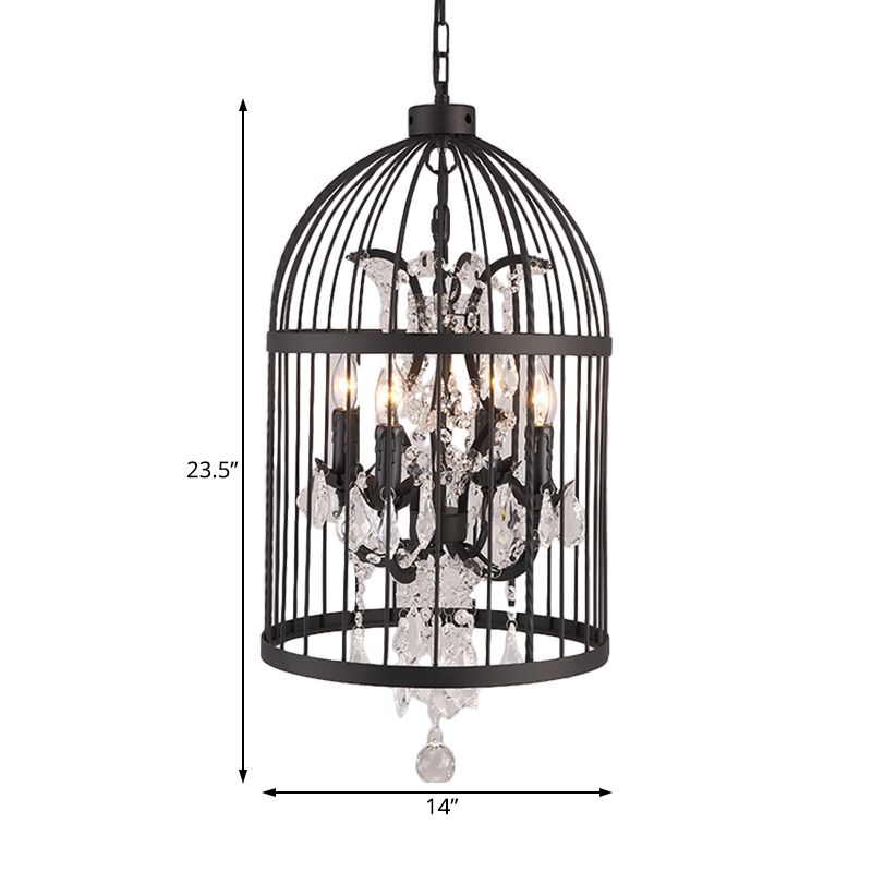 4 Lights Birdcage Chandelier Lighting Rustic Black Metal Pendant Light Fixture for Dining Room