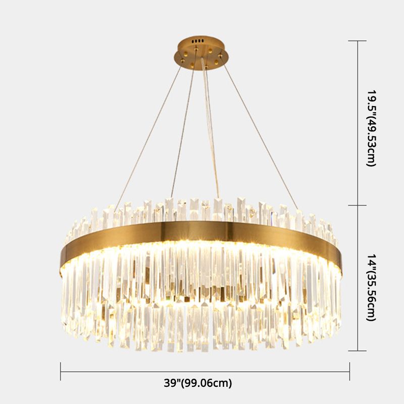 LED Parlor Pendant Lighting Fixture Contemporary Gold Suspension Lamp with Circle Crystal Shade