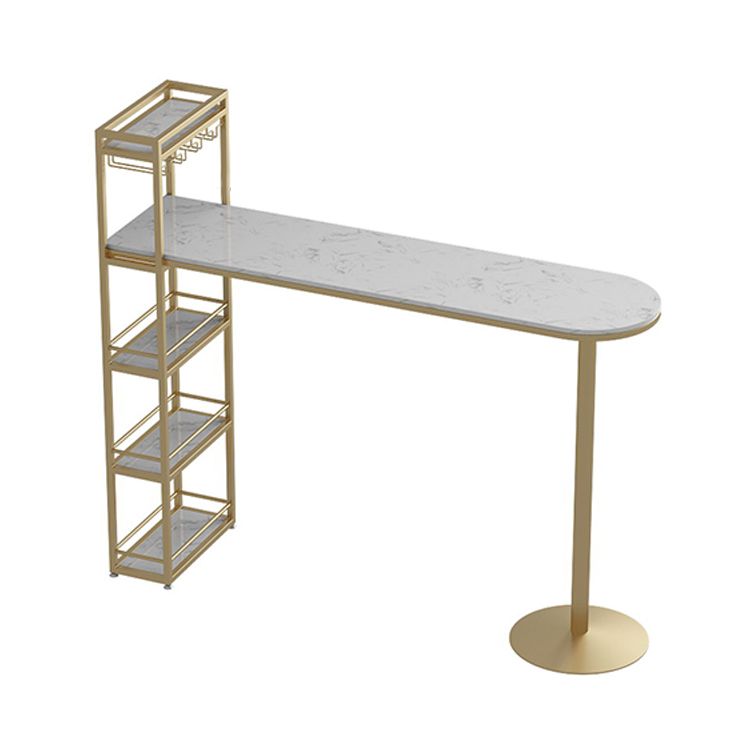Contemporary Bar Dining Table Indoor Marble Top Bar Table Iron Base with Shelves