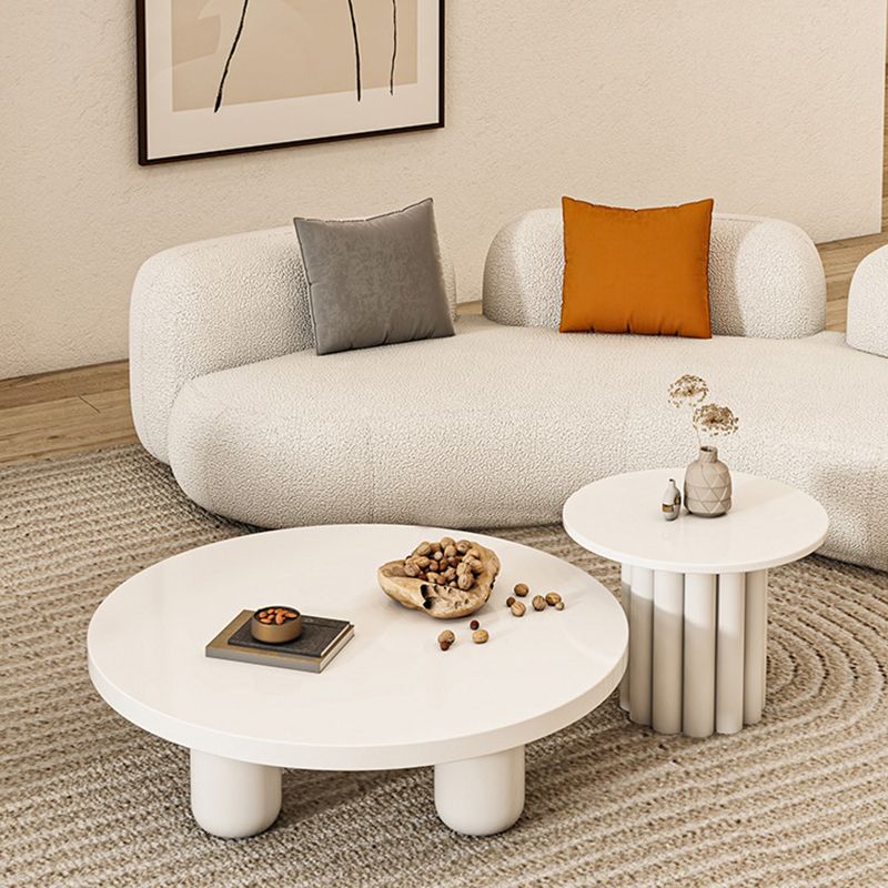 Solid Wood 4 Legs Coffee Table Round Minimalist Coffee Table
