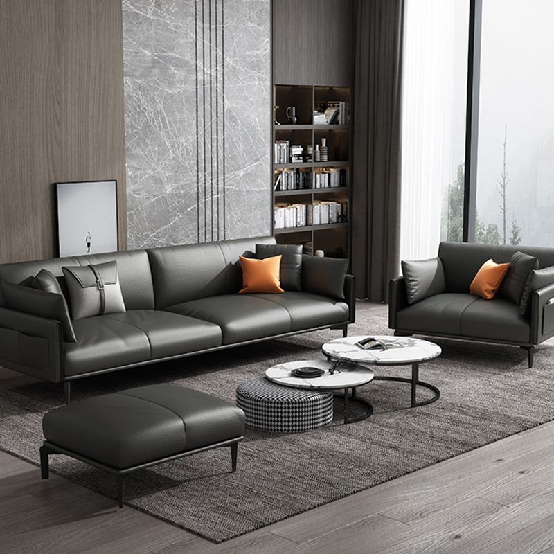 Contemporary Genuine Leather Square Arm Sofa Standard Sofa for Living Room