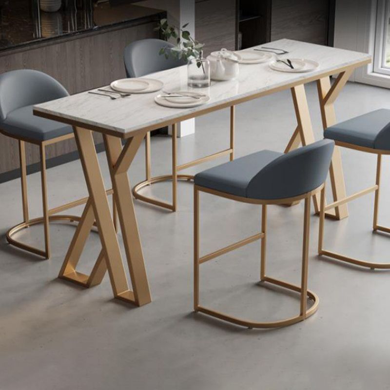 Rectangle Metal Base Bar Table Glam Sintered Stone Top Bistro Bar Table